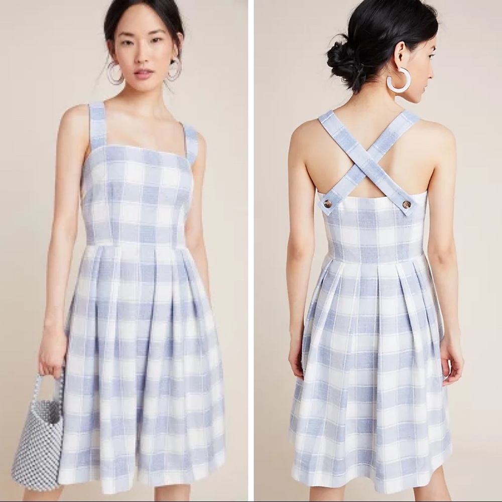 Gal Meets Glam Anthropologie Nikki Blue Gingham Picnic Dress 🧺